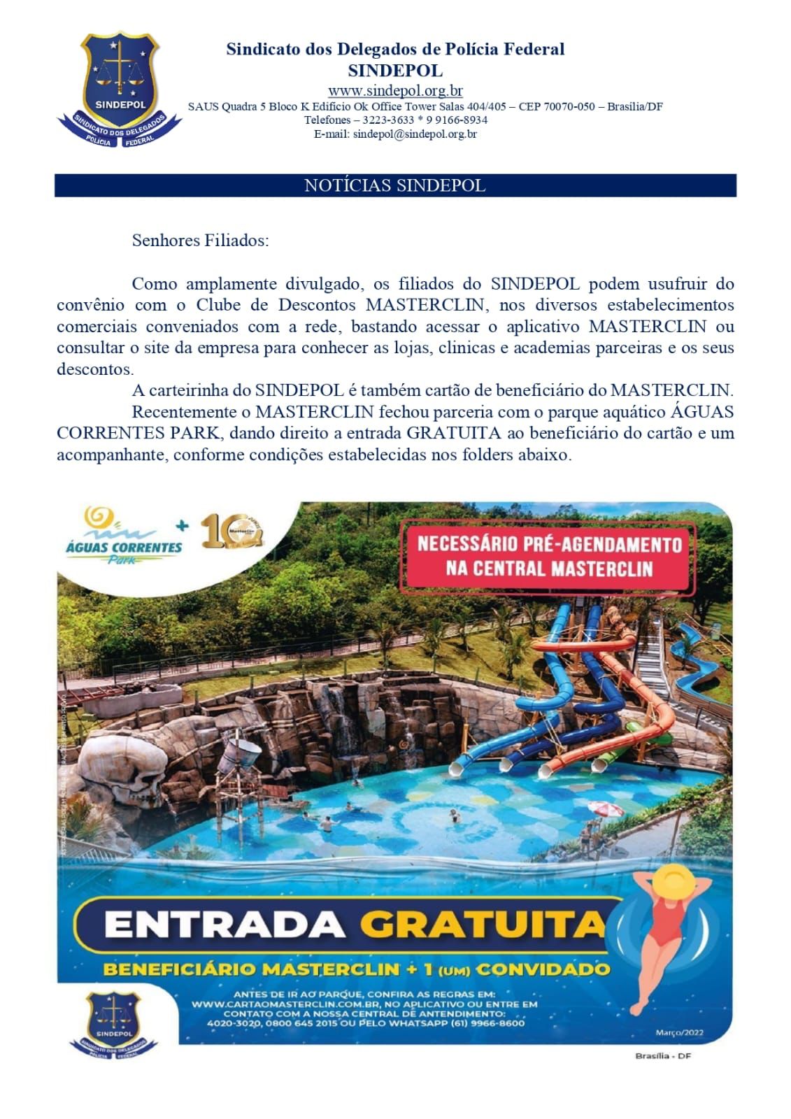 Regra para obtenção de entradas no clube águas correntes